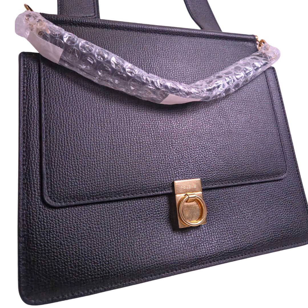 Polène Numero Sept in black textured leather