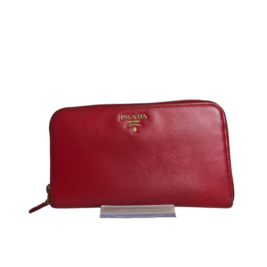 Prada Saffiano Leather Zip Around Long Wallet