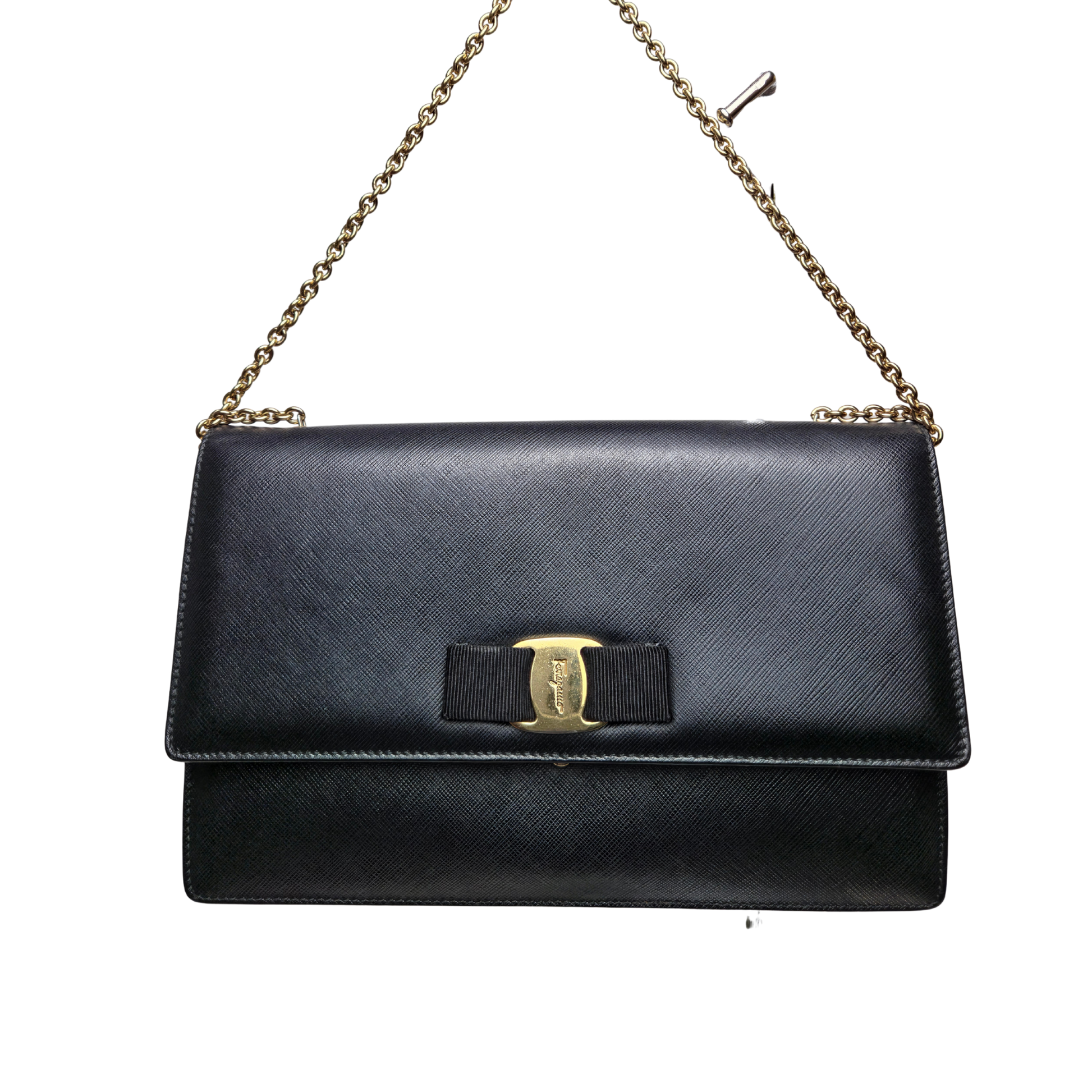Salvatore Ferragamo Vara Bow Wallet on Chain Black
