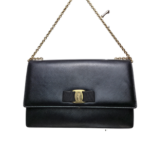 Salvatore Ferragamo Vara Bow Wallet on Chain Black
