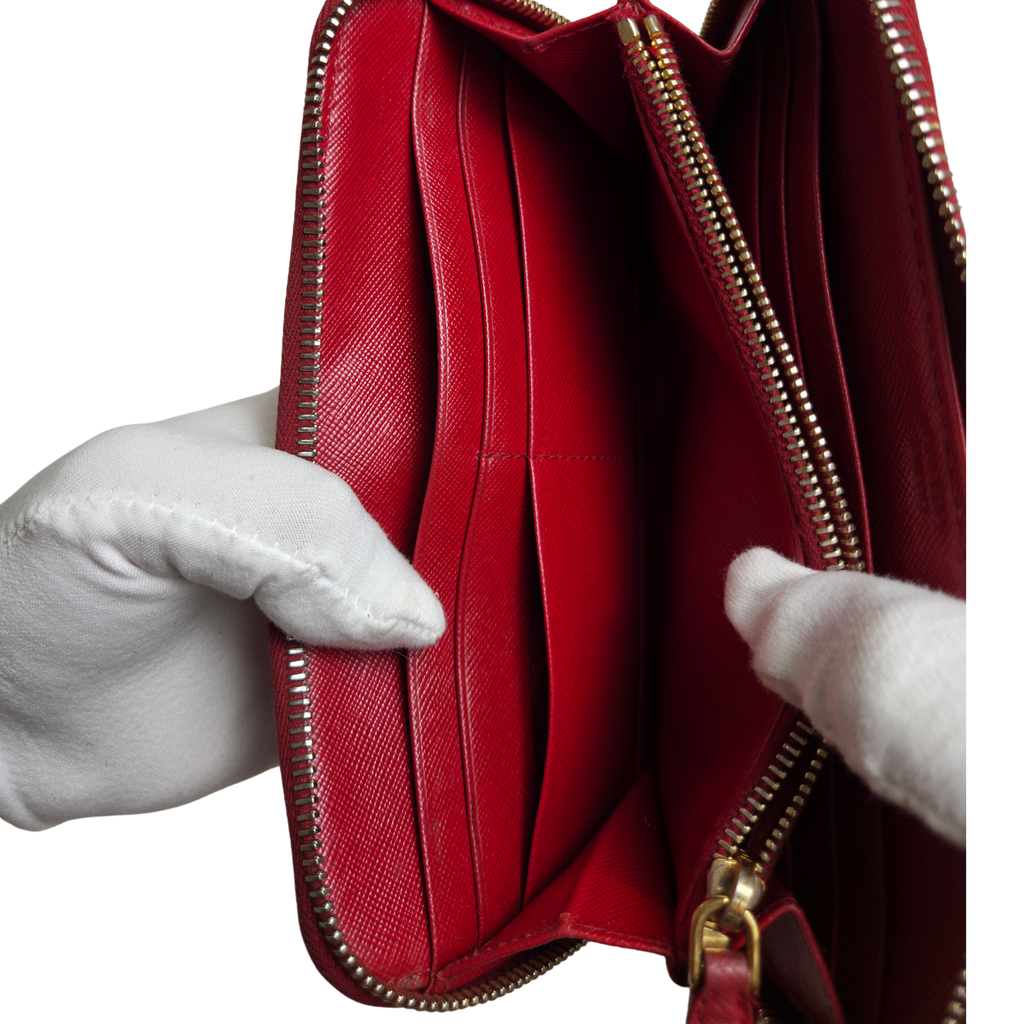 Prada Saffiano Leather Zip Around Long Wallet