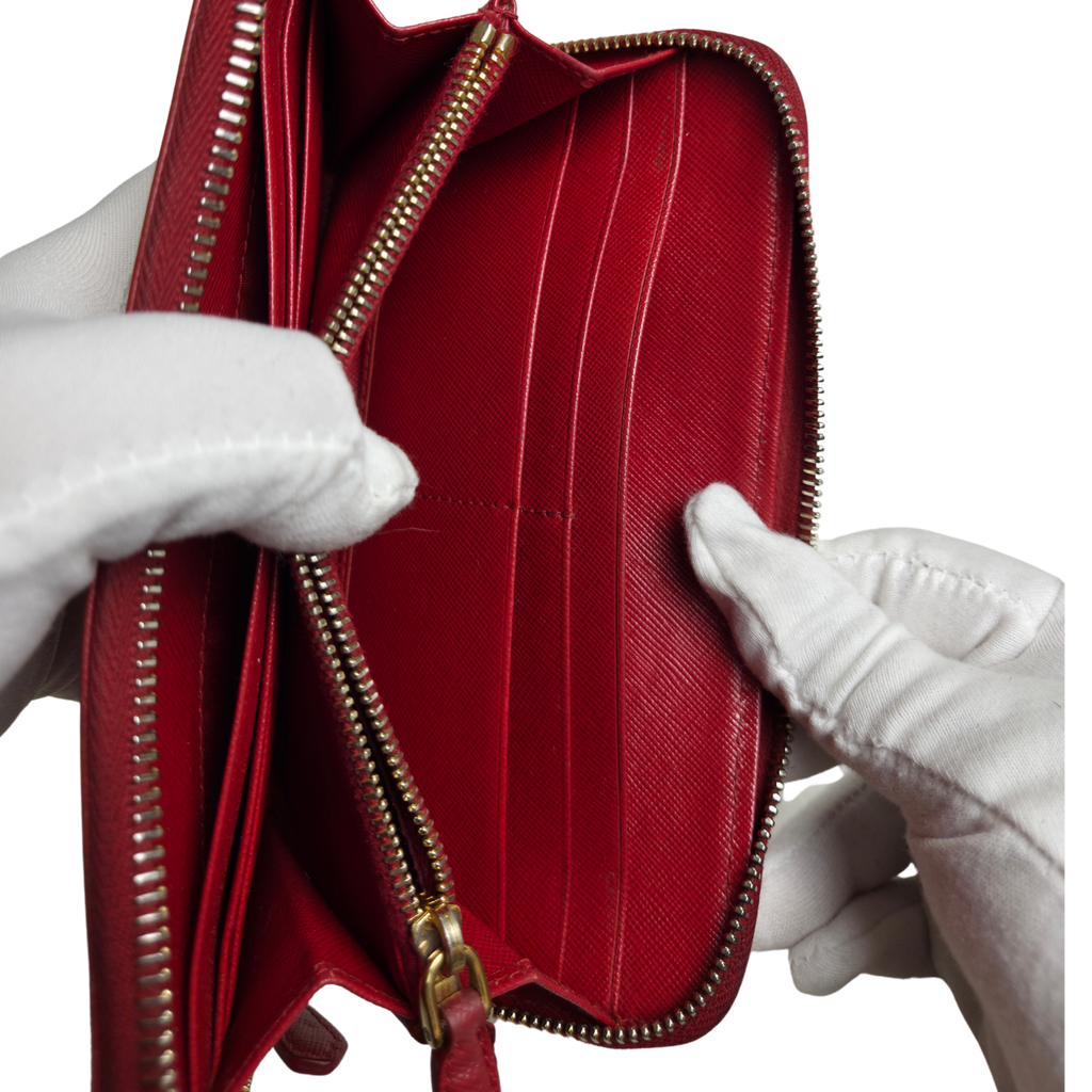 Prada Saffiano Leather Zip Around Long Wallet