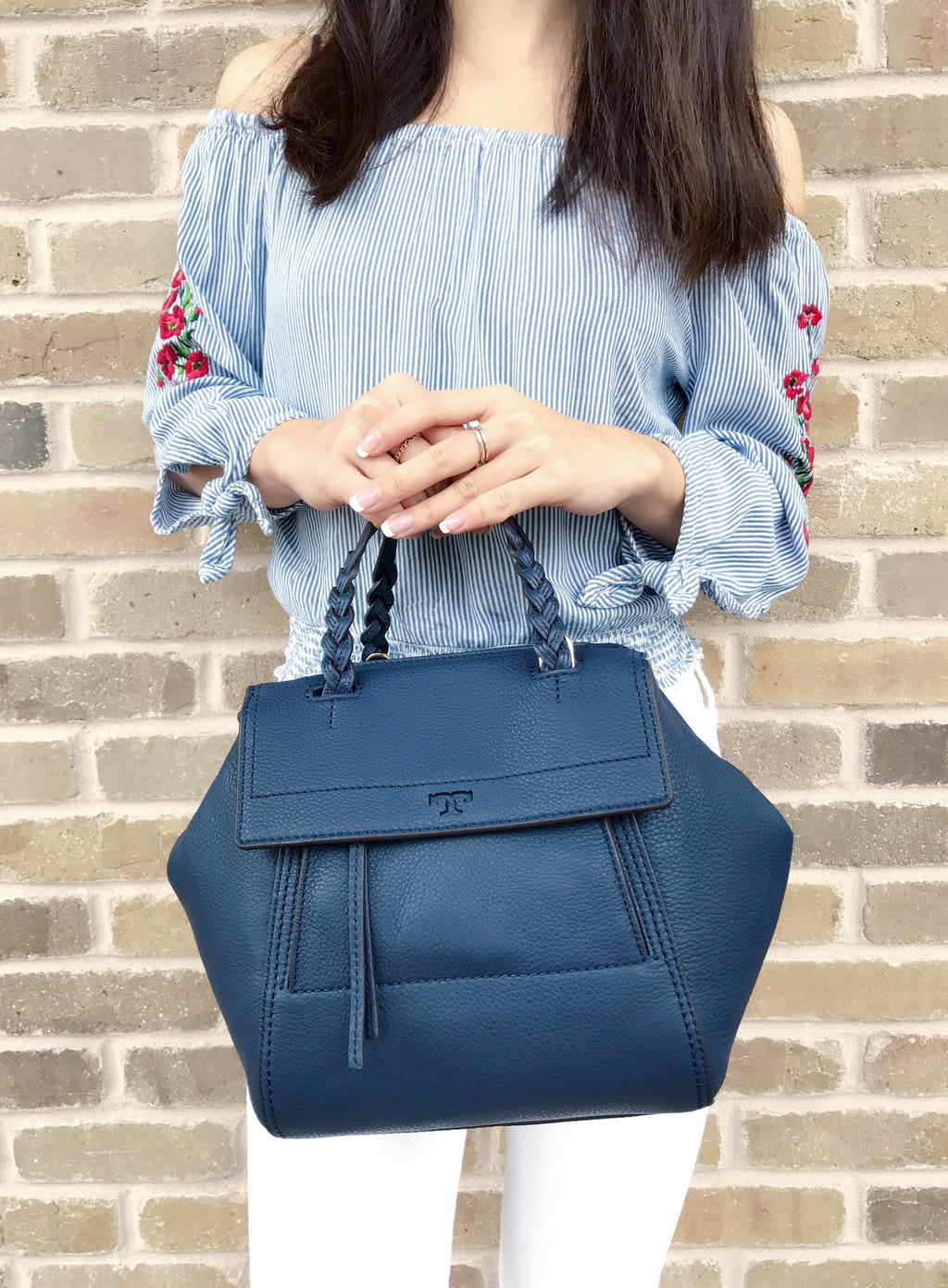 TORY BURCH Half Moon Blue Shoulder Bag